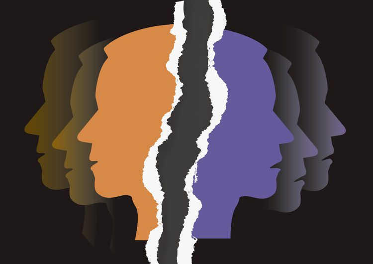 digital illustration of silhouette of man's face torn in the middle - mental health myths