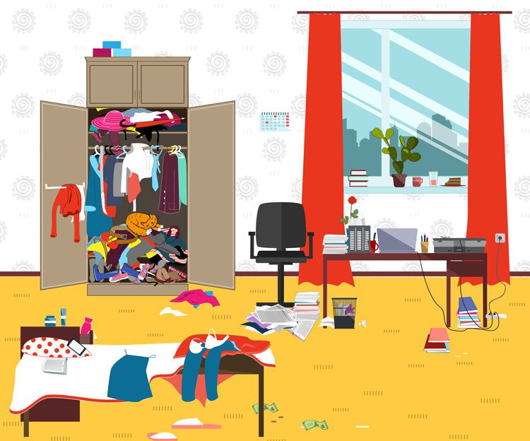 colorful digital illustration of messy room - clutter